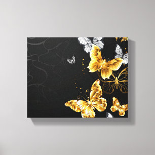 Goud en witte vlinders canvas afdruk