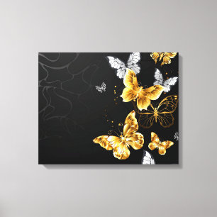 Goud en witte vlinders canvas afdruk