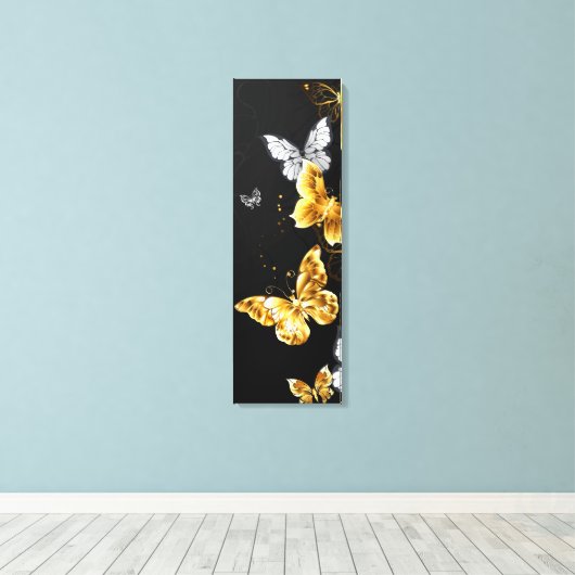 Goud en witte vlinders canvas afdruk (Insitu (Houten vloer))