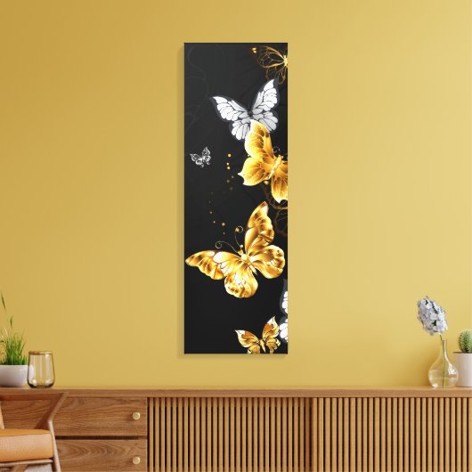 Goud en witte vlinders canvas afdruk (Insitu (Woonkamer))