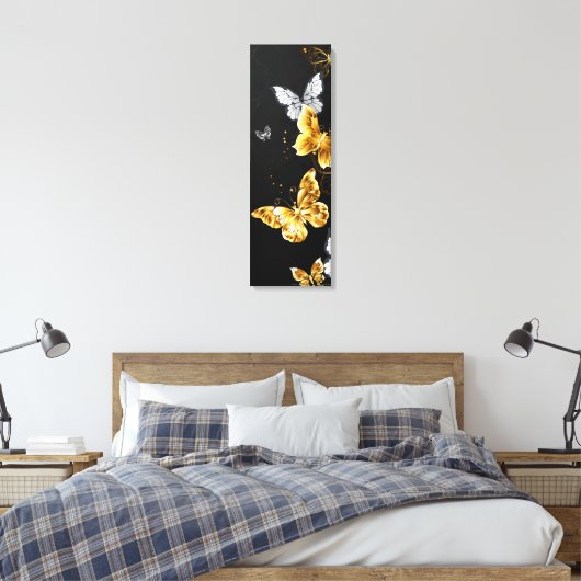 Goud en witte vlinders canvas afdruk (Insitu (Slaapkamer))