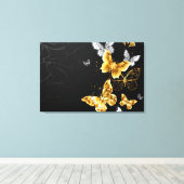 Goud en witte vlinders canvas afdruk (Insitu (Houten vloer))