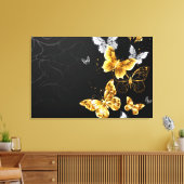 Goud en witte vlinders canvas afdruk (Insitu (Woonkamer))