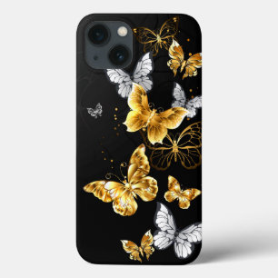 Goud en witte vlinders iPhone 13 hoesje