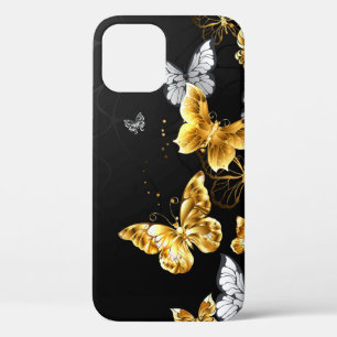 Goud en witte vlinders iPhone 12 pro hoesje