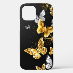 Goud en witte vlinders iPhone 12 hoesje