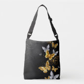 Goud en witte vlinders crossbody tas (Voorkant)