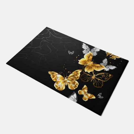 Goud en witte vlinders deurmat (Schuin)
