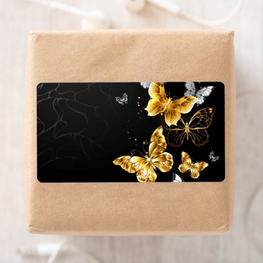Goud en witte vlinders etiket (Insitu)