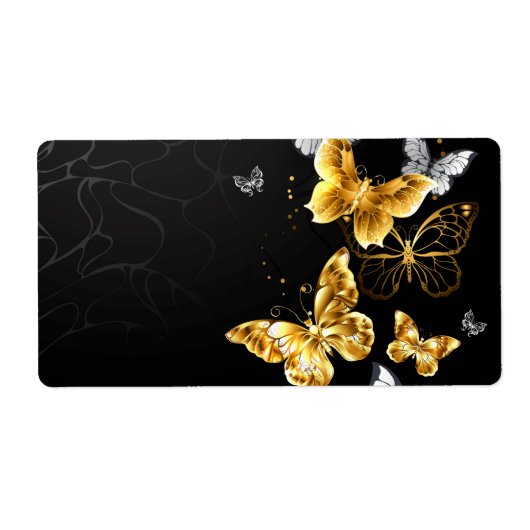 Goud en witte vlinders etiket (Voorkant)