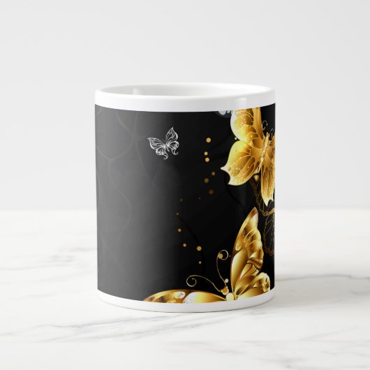Goud en witte vlinders extra grote beker (Voorkant)