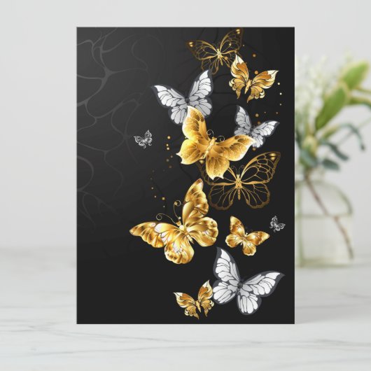 Goud en witte vlinders feestdagenkaart (Staand voorkant)