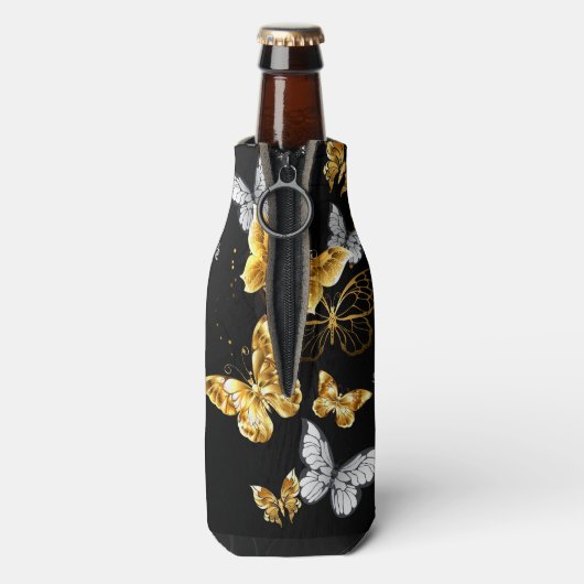 Goud en witte vlinders flesjeskoeler (Fles Achterkant)