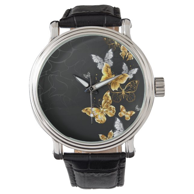 Goud en witte vlinders horloge (Voorkant)