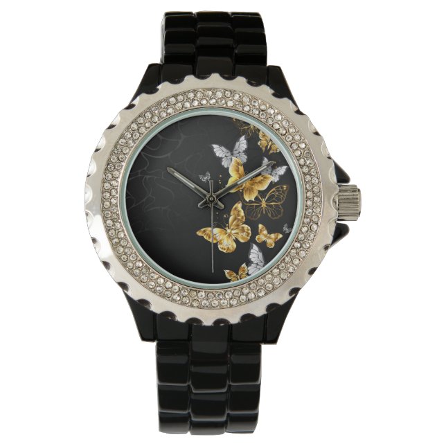 Goud en witte vlinders horloge (Voorkant)