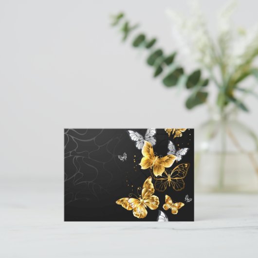 Goud en witte vlinders informatiekaartje (Staand voorkant)