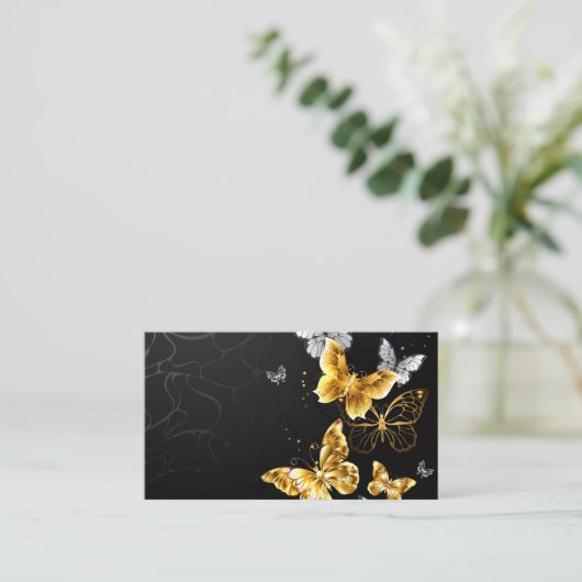 Goud en witte vlinders informatiekaartje (Staand voorkant)