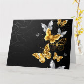 Goud en witte vlinders kaart (Gele Bloem)