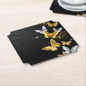 Goud en witte vlinders kartonnen onderzetters (Gekanteld)