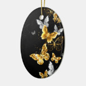 Goud en witte vlinders keramisch ornament (Links)