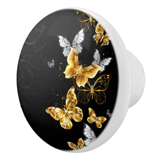 Goud en witte vlinders keramische knop (Rechts)