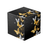 Goud en witte vlinders kubus (Voorkant hoekig)