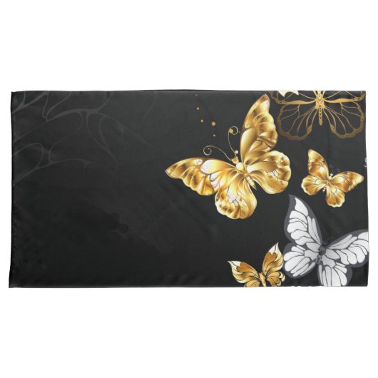 Goud en witte vlinders kussensloop (Voorkant-Rechts)