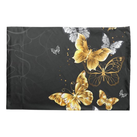 Goud en witte vlinders kussensloop (Achterkant)