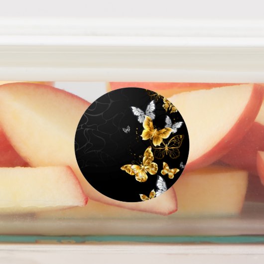 Goud en witte vlinders labels (Aangebracht)