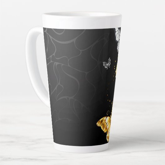 Goud en witte vlinders latte mok (Linkerhoek)