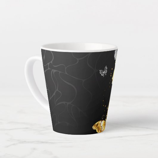 Goud en witte vlinders latte mok (Linkerhoek)