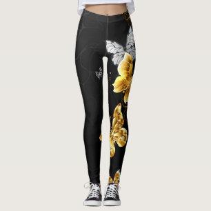Goud en witte vlinders leggings