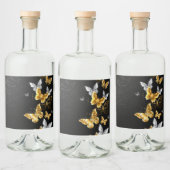 Goud en witte vlinders likeurfles etiket (Flessen)
