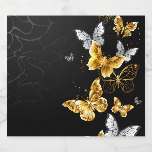 Goud en witte vlinders likeurfles etiket (Enkel label)