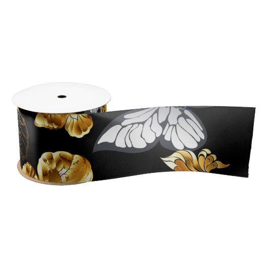 Goud en witte vlinders lint (Spoel)