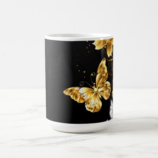 Goud en witte vlinders magische mok (Midden)