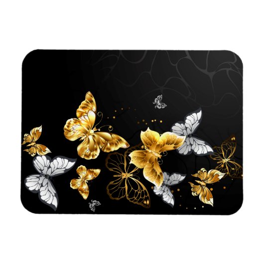 Goud en witte vlinders magneet (Horizontaal)