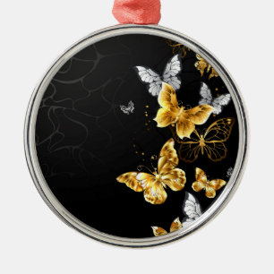 Goud en witte vlinders metalen ornament