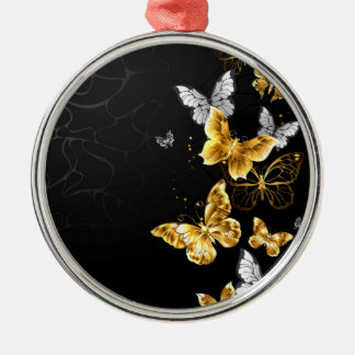 Goud en witte vlinders metalen ornament
