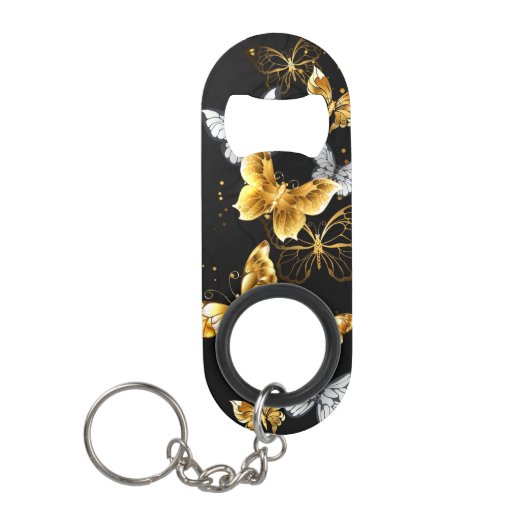 Goud en witte vlinders mini flessenopener (Voorkant)