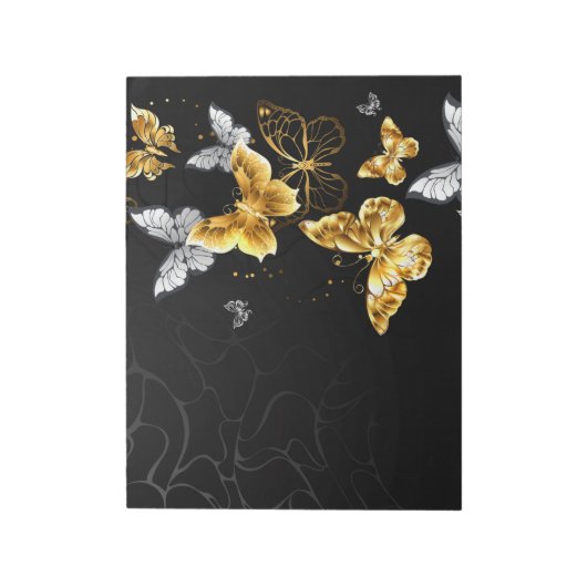 Goud en witte vlinders notitieblok (Gedraaid)