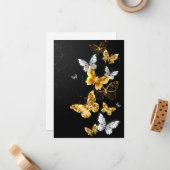 Goud en witte vlinders notitiekaartje (Voorkant / Achterkant in situ)