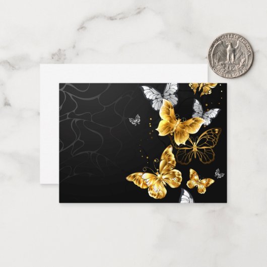 Goud en witte vlinders notitiekaartje (Voorkant / Achterkant in situ)