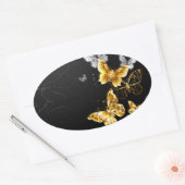 Goud en witte vlinders ovale sticker (Envelop)