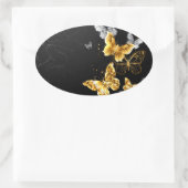 Goud en witte vlinders ovale sticker (Tas)
