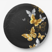 Goud en witte vlinders papieren bordje (Voorkant)