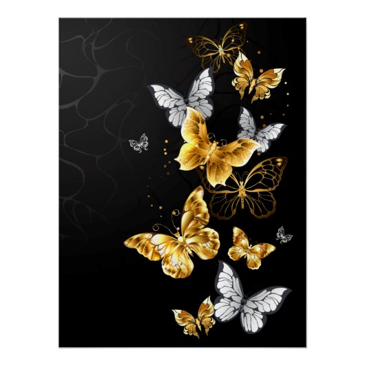 Goud en witte vlinders perfect poster (Voorkant)