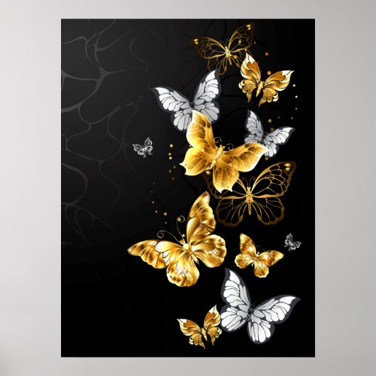 Goud en witte vlinders poster (Voorkant)