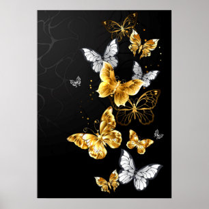 Goud en witte vlinders poster