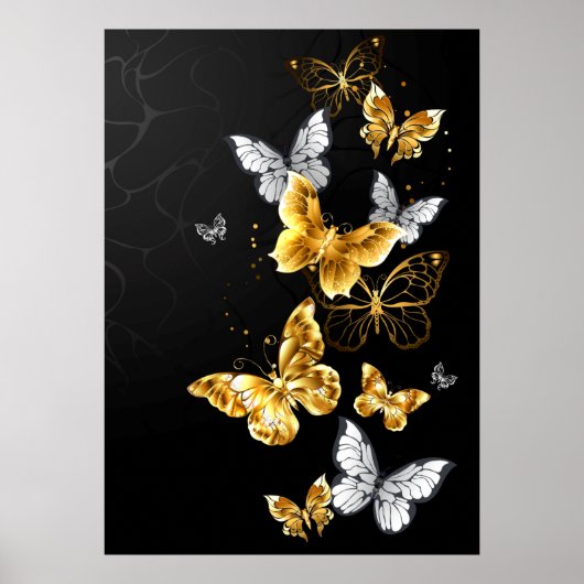 Goud en witte vlinders poster (Voorkant)